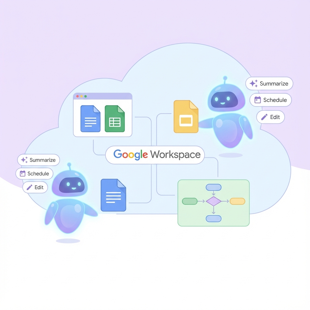 Google Workspace FlowsとNotebookLMの進化イメージ