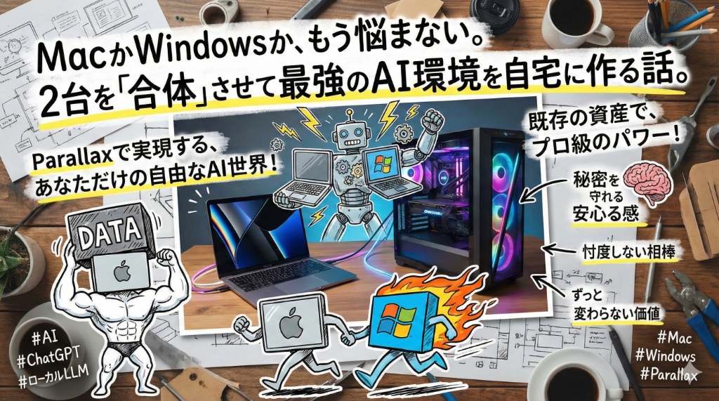 MacとWindowsを合体させて最強のAI環境を作るイメージ